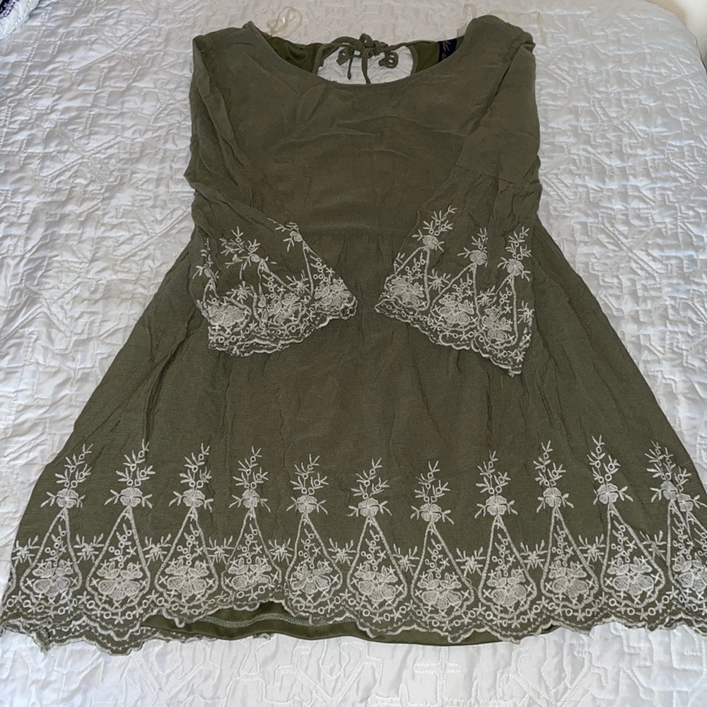 Green embroidered Blue Rain dress